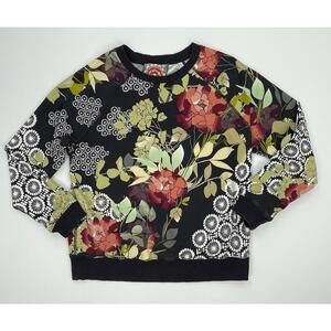 Johnny Was Sierra Raglan Crewneck Sweatshirt  Floral/Geometric XS/SM?